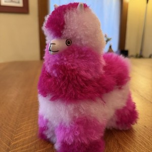 Alpaca Real Fur Plush Peruvian Furry 9” Maximal Eclectic Quirky Pop BOHO Decor