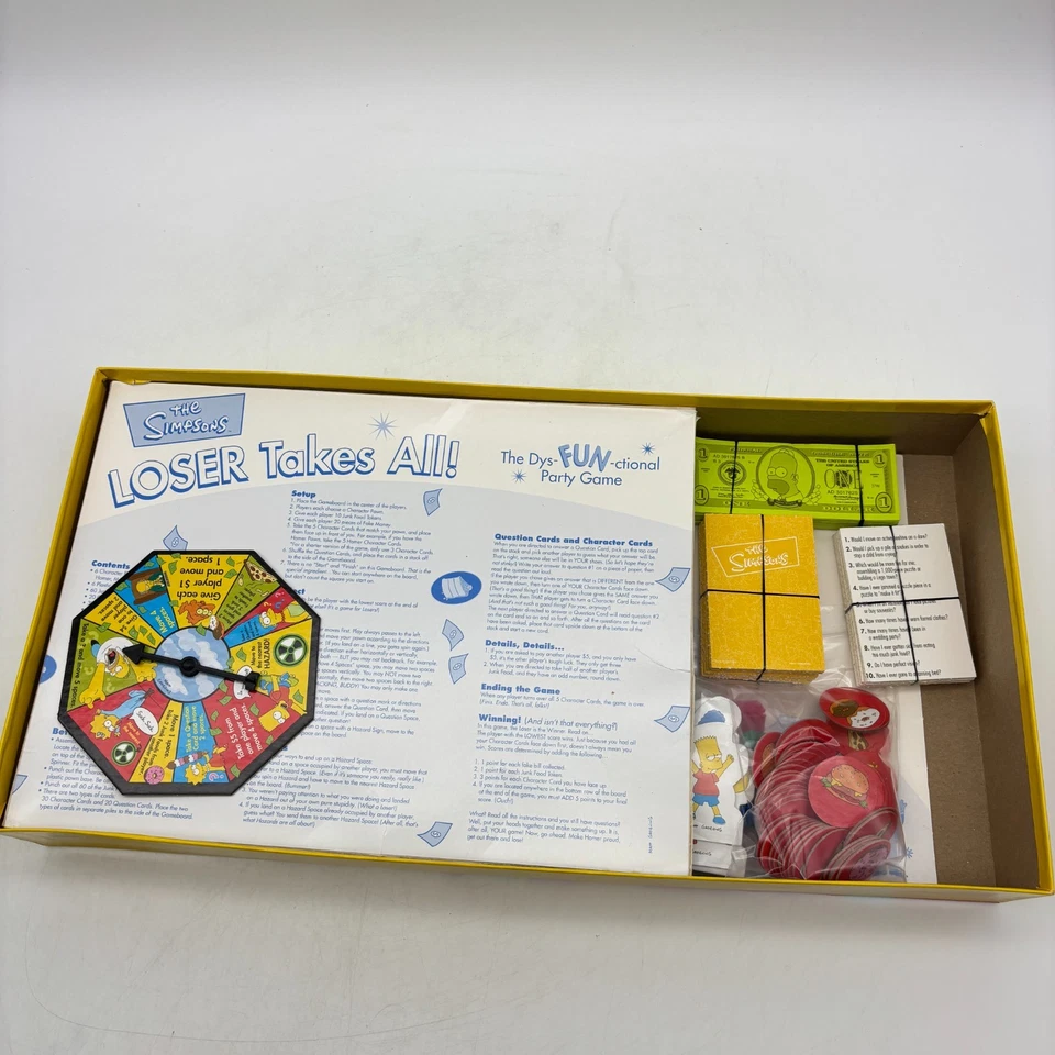 The Simpsons Loser Takes All Party Game COMPLETO RoseArt 2001 Homer Bart Marge - Imagem 4 de 4