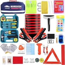 Roadside Emergency Kit Car Safety Kit Jumper Cables Tow Strap Tools