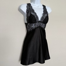 Victorias Secret Black Satin Lace Slip Womens Small Dark Fairy Whimsigoth Vamp