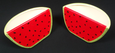 PAIR OF WATERMELON SLICE SUCCLENT PLANTERS POTS CERAMIC 8X5.5X4'' SET OF 2