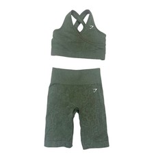 Gymshark Adapt Animal Seamless Sports Bra Shorts Set Olive Green Size Small