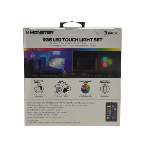 Monster - Multi-Color LED Touch Light Modular - 3 Pack w/Wall Mount & Remote - Picture 3 of 3