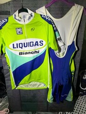 Vintage Liquigas Bianchi Santini Cycling Jersey Size 48 L W/Bib Distressed