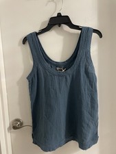 NWT Faherty Small Stormy Seas Blue Topanga Organic Cotton Gauze Tank Top $88.00