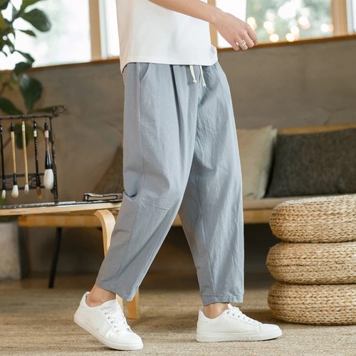 Men’s Cotton Linen Casual Pants Breathable Solid Color Fashion Loose Trousers - Picture 24 of 30