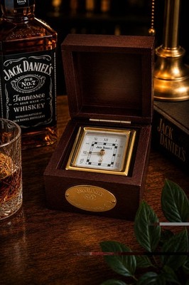 Jack Daniel's Wooden Desk Clock Trinket Box Quartz Bar Decor Whiskey Collectible