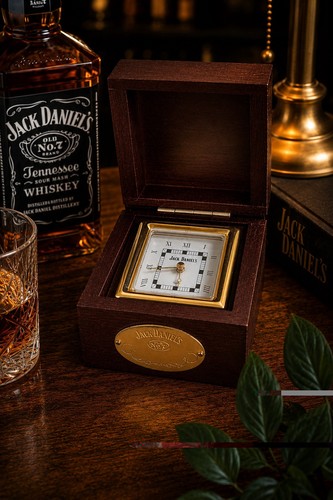 Jack Daniel's Wooden Desk Clock Trinket Box Quartz Bar Decor Whiskey Collectible