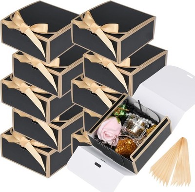 12 PCS Black 4.5x4.5x2 Inch Small Gift Box With Lid Ribbon Present Holiday