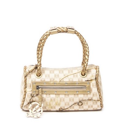 LOEWE Braided Tote Bag Beige Gold Anagram Canvas A