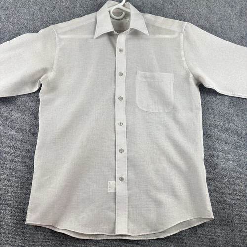 Hardy Amies, Hardy Amies London Vintage White Long Sleeve Linen Blend Button Up Shirt