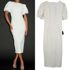 Lulus Simply Beloved Puff Sleeve Bodycon Midi Dress White Size M Bridal Wedding