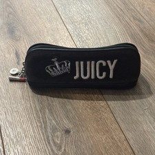 Vintage Juicy Couture Y2K Make Up Case Pencil Bag BLACK Velvet Embroidered RARE