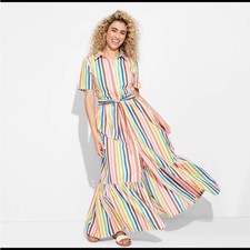 NEW Target Pride Stripe Maxi Shirt Dress Multicolor Rainbow Short Sleeve Small