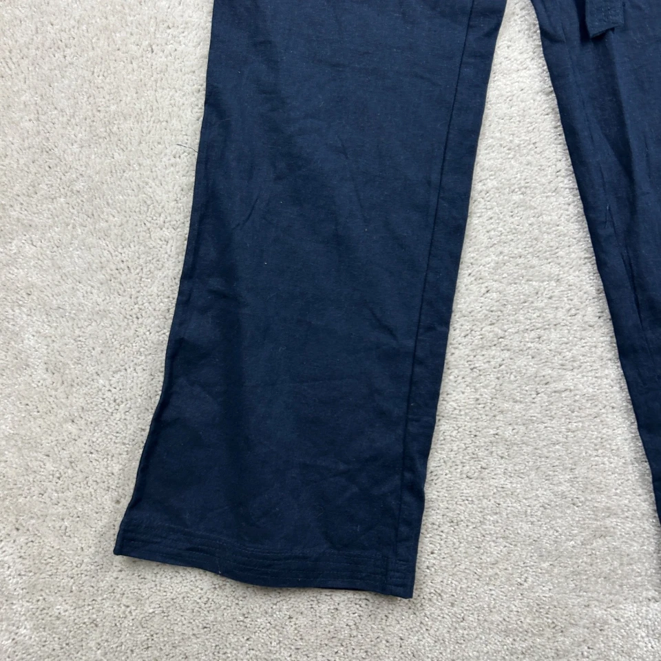 Pantalones Body Central Mujer Talla Grande Azul Frente Plano 100% Lino Pierna Ancha Cinturón Foto 2 de 4