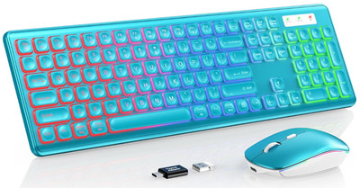 Teclado y ratón inalámbricos RGB recargables, silenciosos y de tamaño completo
