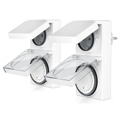 Bearware 2x analoge Zeitschaltuhr, mechanisch, 96 Schaltsegmente, Outdoor