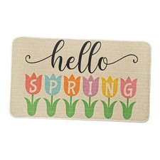 Spring Door Mat Hello Spring Tulips Floral Doormat Indoor Outdoor Entrance Pink