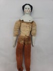 Antique German China Head Doll 11" Low Brow Black Hair Cloth Body Repair As-Is — photo 1