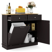 Wooden Kitchen Trash Cabinet Tilt Out Bin Holder w/Drawer Storage Shelf Coffee