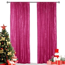 2 PCS 2x8ft Fuchsia Sequin Backdrop Curtain Glitter Drapes for Parties