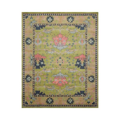 Hand-Tufted Traditional Turkish Oushak Wool Area Rug Green