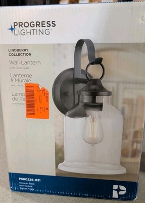 Progress Lighting Lindberry 1-Light 14.5 in. Textured Black Outdoor Wall Lantern
