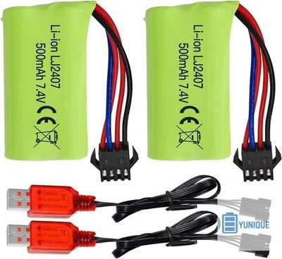 2x Hochgeschwindigkeits 7,4V 500mAh Lithium Akku und USB Ladegerät für RC Auto
