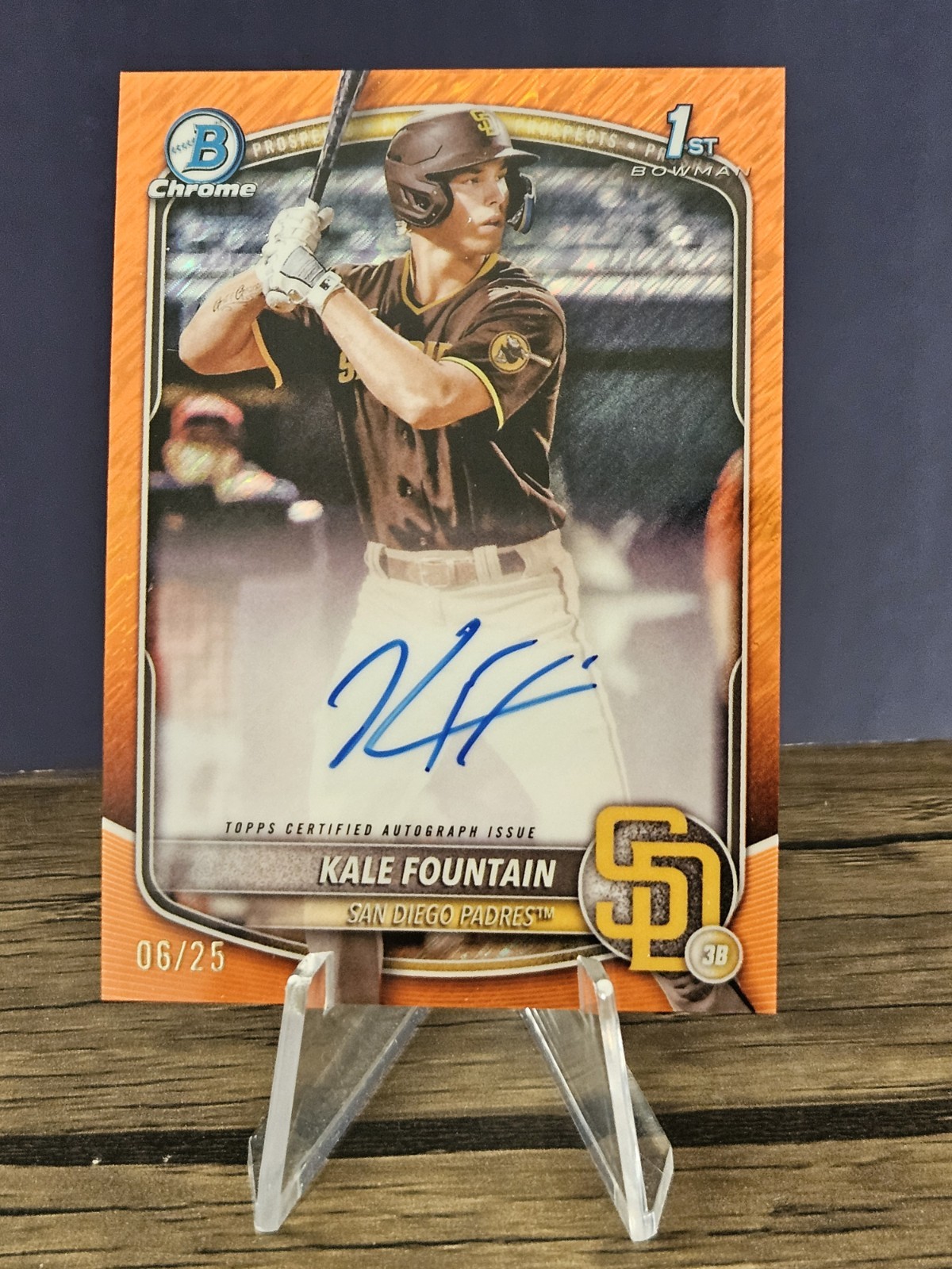 2025 Bowman Chrome 1st Kale Fountain Auto Orange Shimmer /25