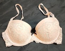 Victoria Secret Dream Angels Lined Demi Bra 32C Blush Iridescent Lace Overlay