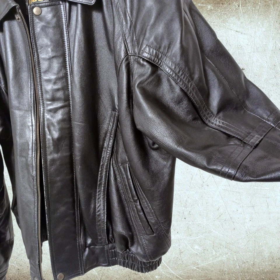 Chaqueta de Bombardero/Motero De Colección Adler Auténtica Piel de Cordero Suave Talla Mediana Cremallera Negra Foto 3 de 4