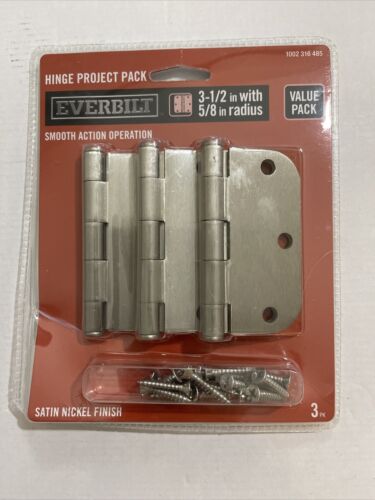 Everbilt 3-1/2" Satin Nickel 5/8" Radius Smooth Action Door Hinges, 3 pack