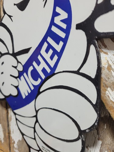 VINTAGE MICHELIN MAN PORCELAIN SIGN 13" DIECUT AUTOMOBILE TIRES AUTO PARTS ITALY - Picture 7 of 18