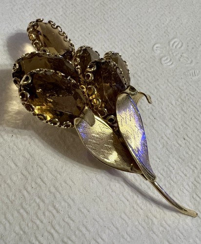 Vintage großer ovaler Topas sechs Stein Brosche Pin Bernstein Gold Ton Nachlass - Bild 5 von 12