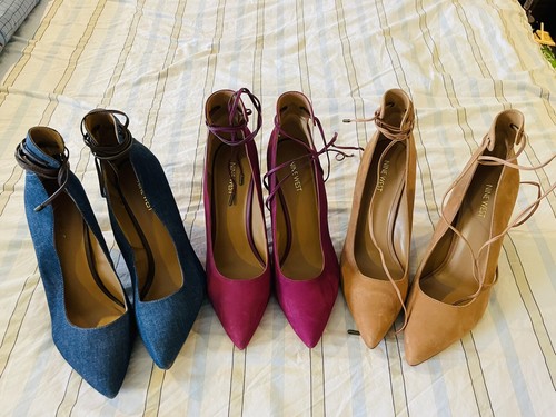 3pcs Lot-Nine West Ebba Suede/Leather Pumps Size 11M -Fuchsia/Camel/Denim - Picture 1 of 12