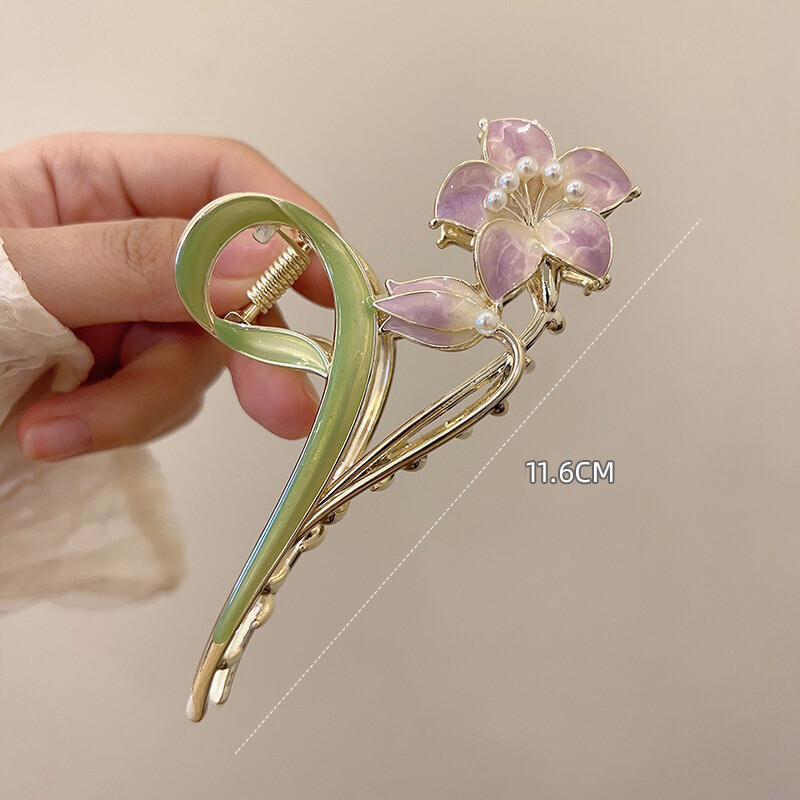 Hair Accessories Gold Lily Flower Hair Clip Large Geometric Grab Clip