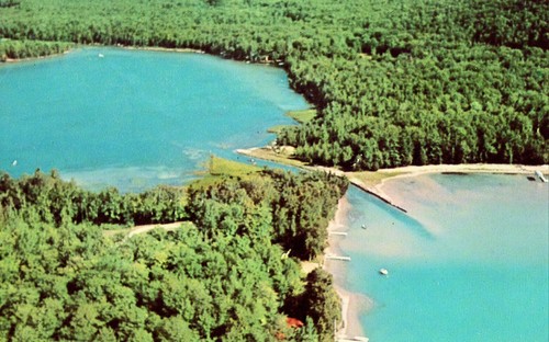Luftaufnahme - Glen Lake und Fisher Lake Michigan Postkarte - Bild 1 von 2