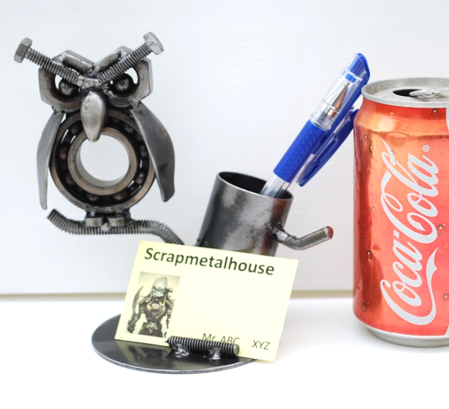 Business card holder scarp metal sculpture, Metal Pen holder, Owl metal model - Picture 1 of 12