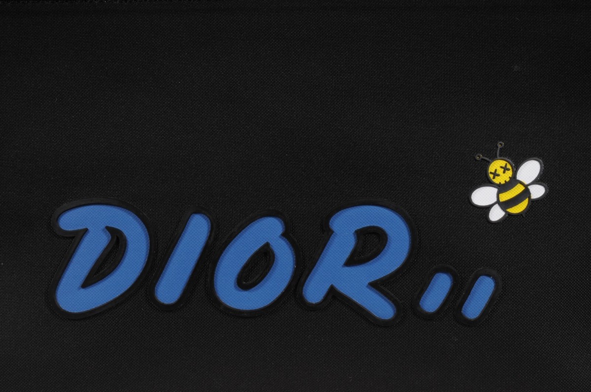 Dior Kaws Wristlet Bee Logo Pouch Black Blue Clutch Bag