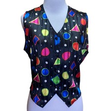 Vintage 80's Retro Shapes Striped Button Vest Small