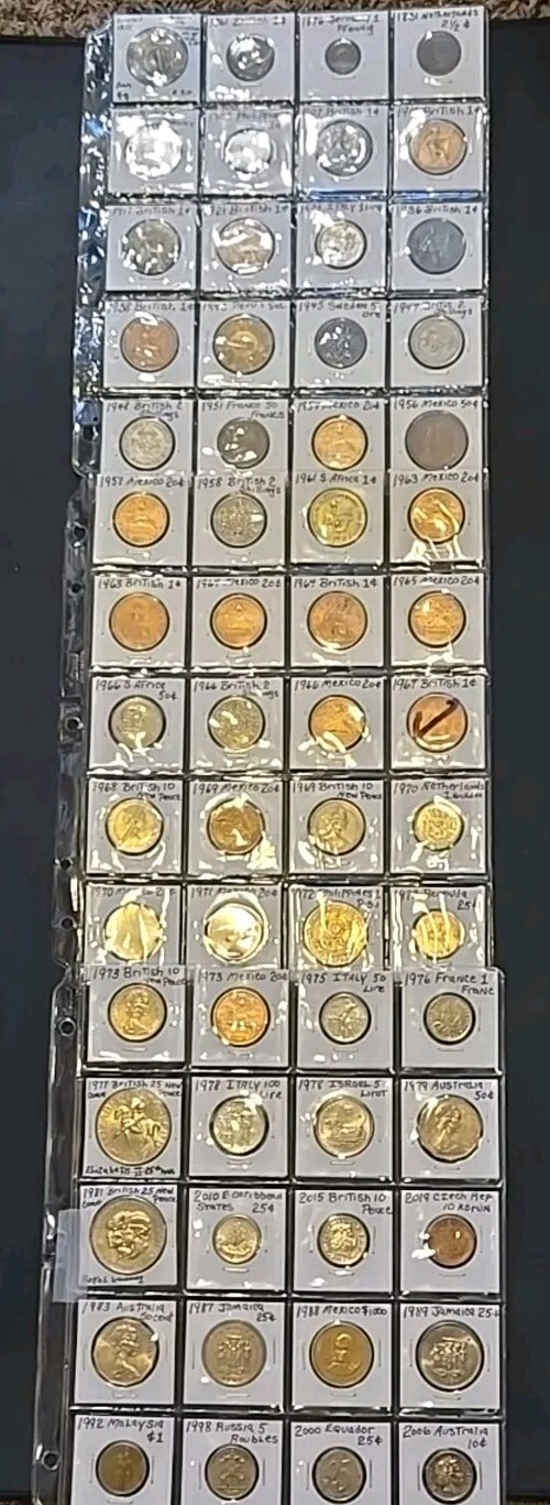 Lot 60 World Coin Collection 1805-2006 Mixed Countries/Dates/Sizes In 2x2 Flips