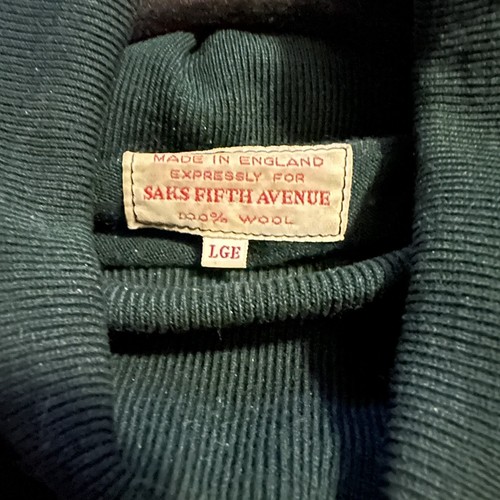 1960s Saks Fifth Avenue Turtleneck Sweater Dark Green Wool Made in England L - Picture 4 of 8
