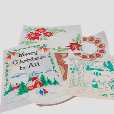 5 TRI CHEM Liquid Embroidery Pictures Vintage Christmas Winter Poinsettias