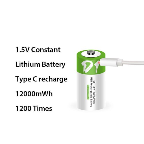 12000mAh USB D Size Lithium Rechargeable Battery 1.5V Fast Charger Type C Cable - Picture 5 of 19