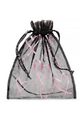 Victoria's Secret Lingerie Bags Black With Pink Hearts Drawstring NWT