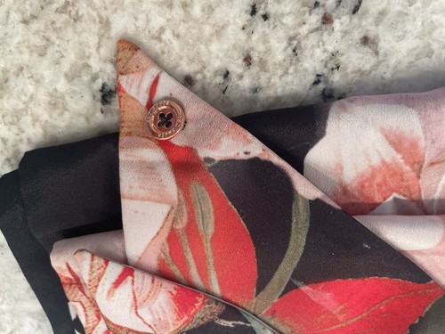 TED BAKER SKINNY SCARF LOGO BUTTON MULTICOLOR Floral LONG 60” NECK HEAD HAT WRAP - Picture 6 of 6