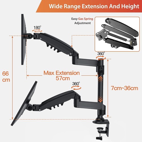 Dual Monitorständer für 13"-32" /Max 9KG Gasfeder Dual Monitorarm VESA 75/100 - Bild 4 von 10