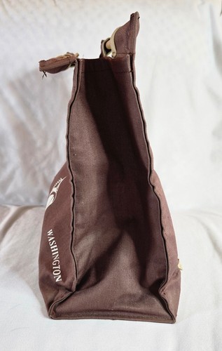 Vintage Knitting Crochet Tote Bag w/ Needle Hook Slot Brown Wood Handle 13" x 6" - Picture 17 of 18