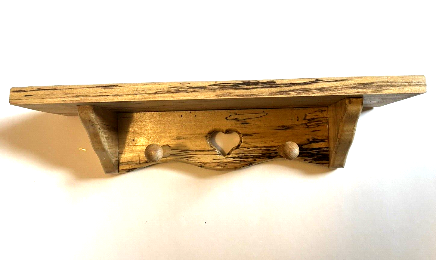 17”Spalded Maple Wall Hung Shelf With 2 Cloths Hanging Pegs