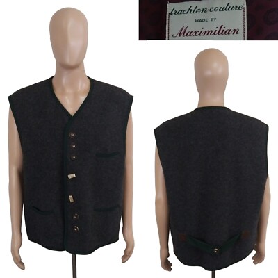 Maximilian Signe Incognito Austria Tracten Couture Gray Wool Vest Size 52 42